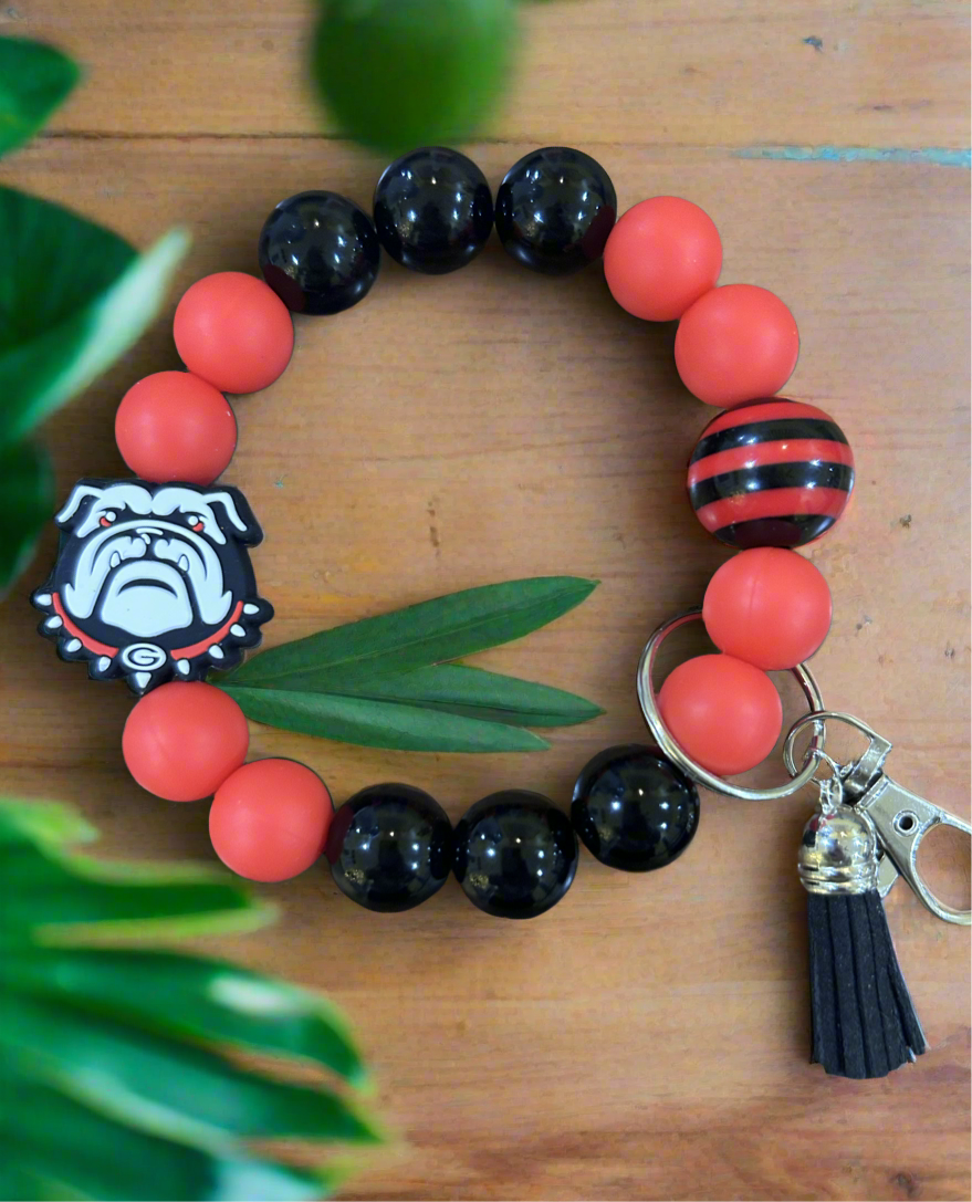 UGA University of Georgia Bulldogs Silicone Beaded Keychain Wristlet