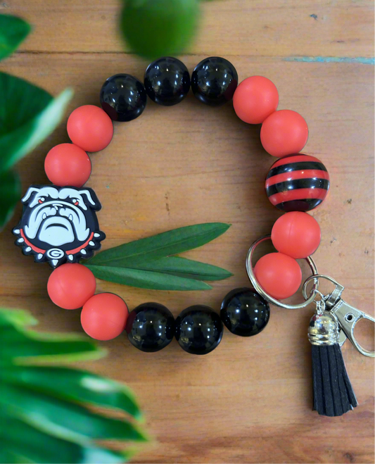 UGA University of Georgia Bulldogs Silicone Beaded Keychain Wristlet