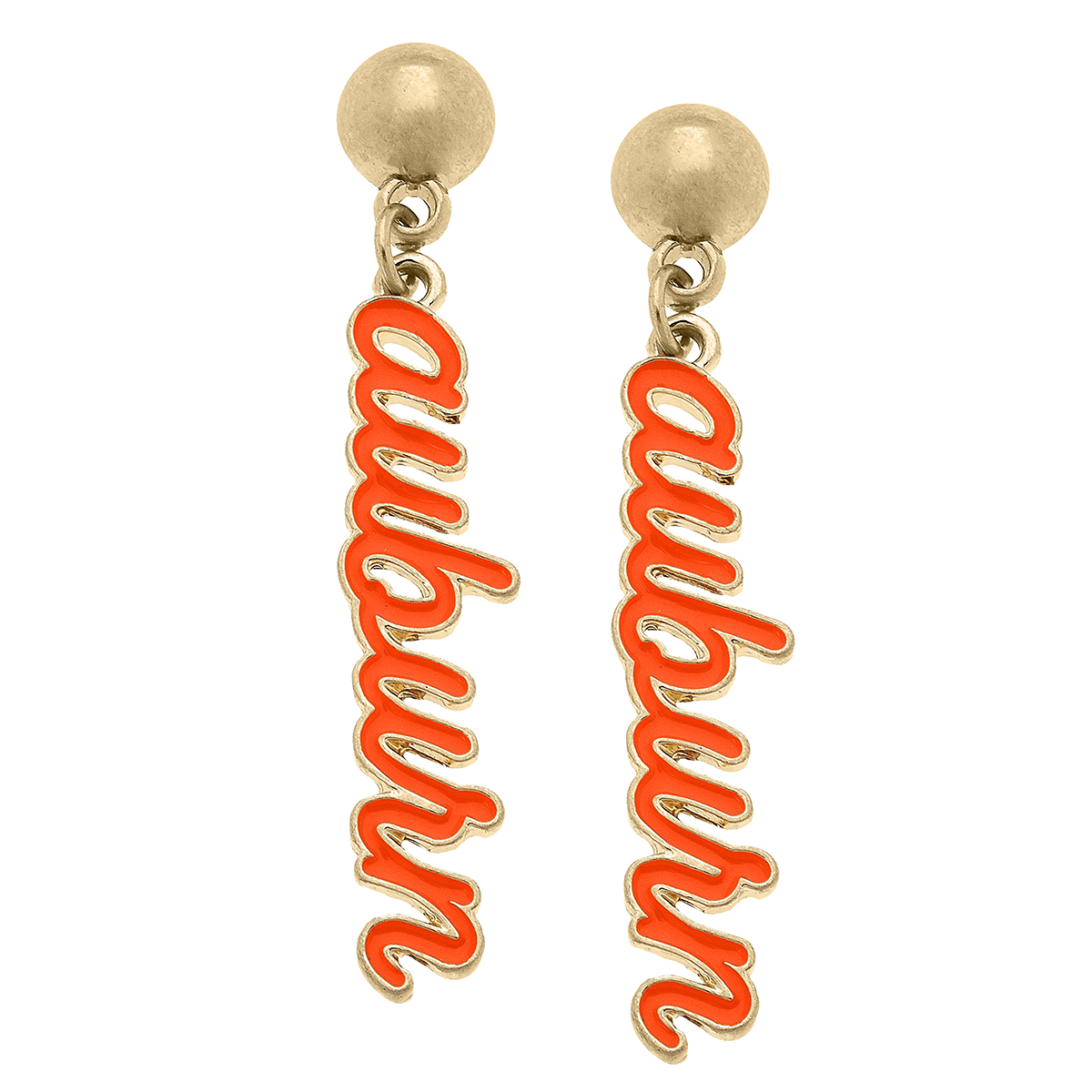 Auburn Tigers Enamel Script Earrings in Burnt Orange
