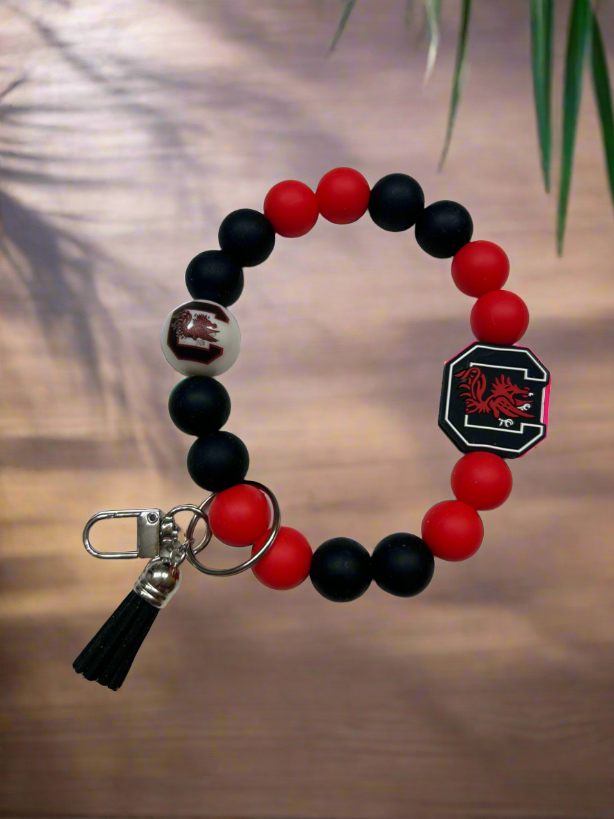UofSC University of South Carolina Gamecocks Silicone Beaded Keychain Wristlet