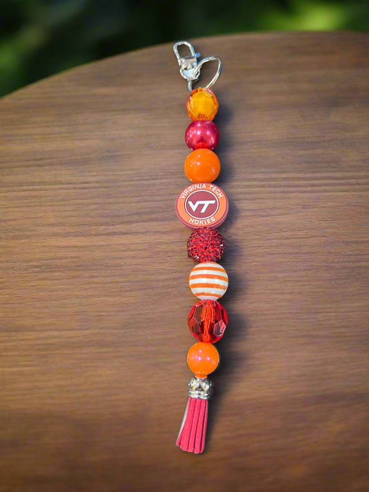 VT Virginia Tech Hokies Acrylic Beaded Custom Keychain