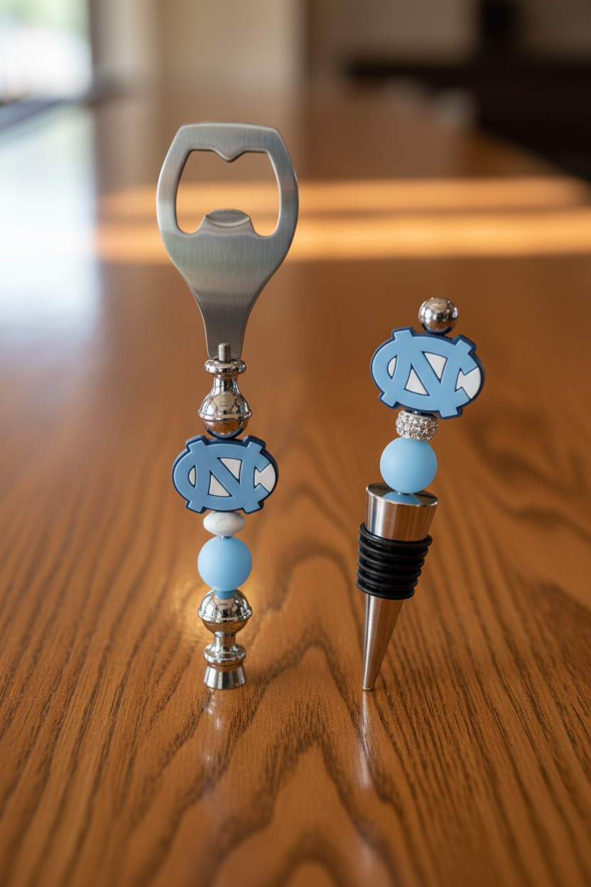 UNC University of North Carolina at Chapel Hill TarHeels Silicone Beaded Wine Stopper and Bottle Opener