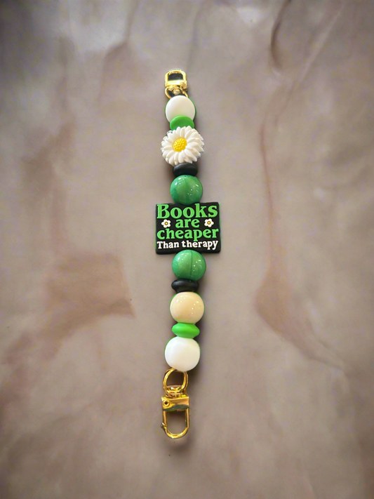 Custom Silicone Beaded “Books are Cheaper than Therapy” Kindle/Electronic Reader Strap