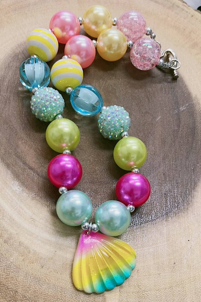 Kids Multi-Color bubble necklace with seashell pendant