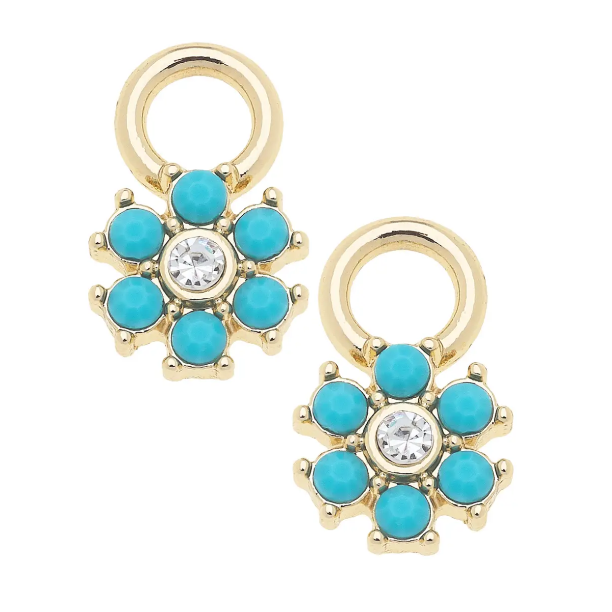 Studded Flower Huggie Charm (Set of 2) in Turquoise