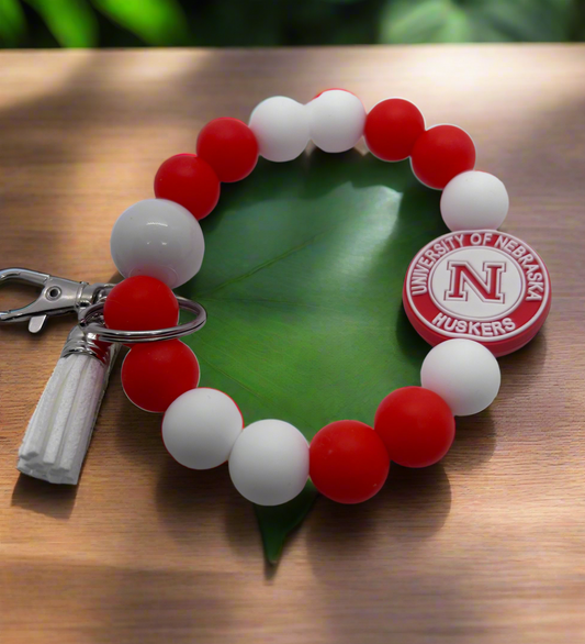 University of Nebraska Huskers Silicone Beaded Keychain Wristlet