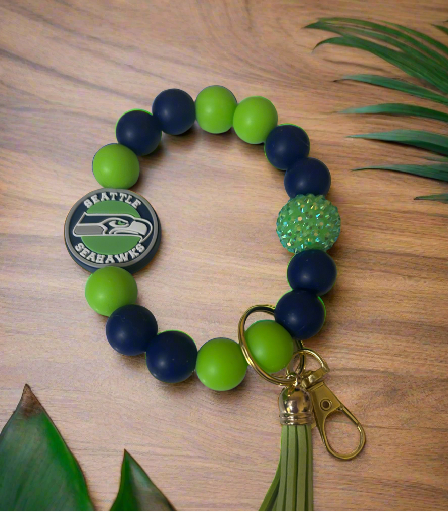 Seattle Seahawks NFL Custom Beaded Keychain Wristlet