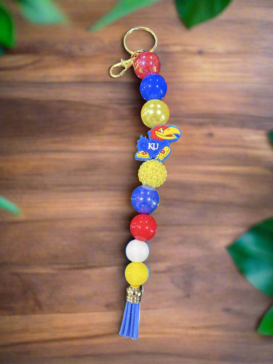 KU Kansas University Jayhawks Custom Acrylic Beaded Keychain