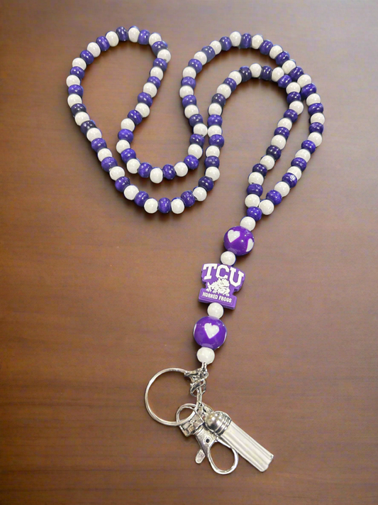 TCU Texas Christian University Horned Frogs Custom Beaded Lanyard
