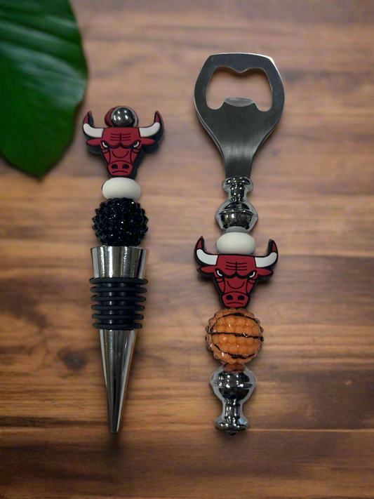 Chicago Bulls Custom Beaded Bottle Opener and Wine Stopper