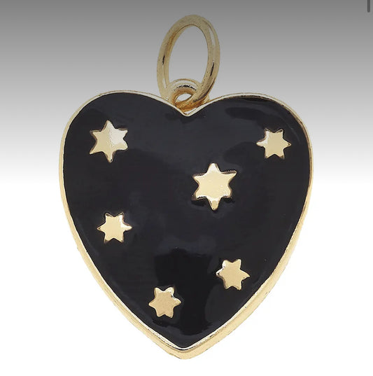 Celestial Enamel Heart Charm in Black