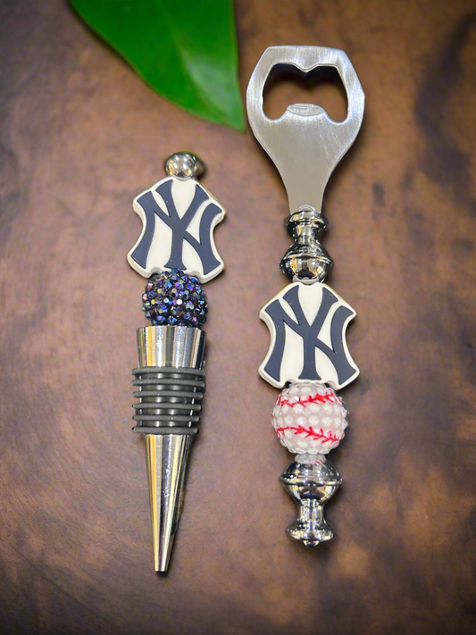 New York Yankees MLB Custom Beaded Wine Stopper and Bottle Opener