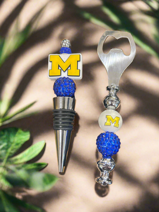 University of Michigan Wolverines Custom Beaded Wine Stopper and Bottle Opener