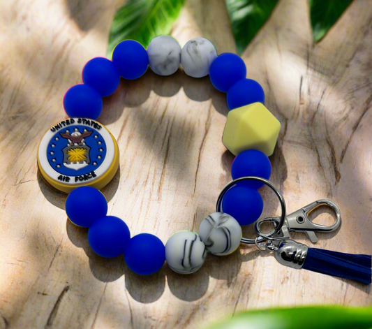 United States Air Force Silicone Beaded Keychain Wristlet