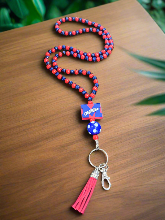 Ole Miss Rebels Custom Beaded Lanyard