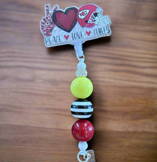 Kansas City Chiefs Beaded Badge Reel with Shakeable Stars