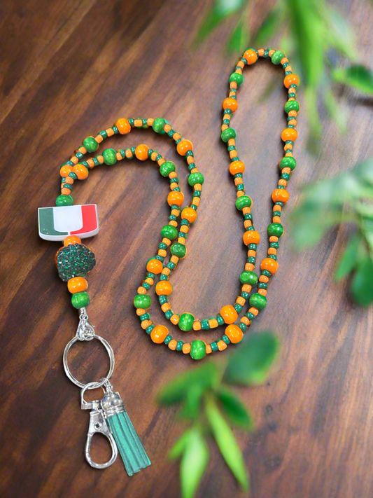 University of Miami Hurricanes Custom Beaded Lanyard