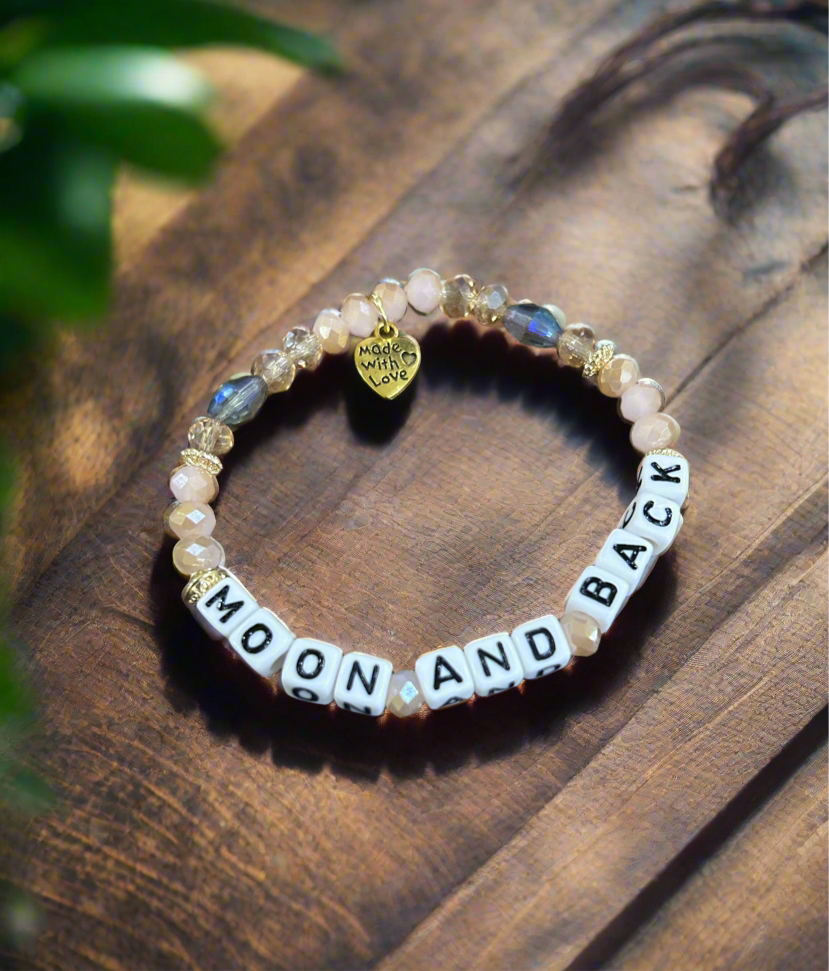 “Moon and Back” Custom Beaded Inspirational Word Bracelet