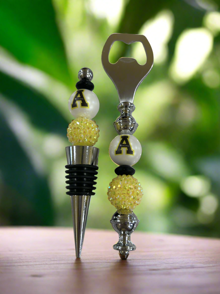 ASU Appalachian State University Mountaineers Bubblegum Beaded Wine Stopper and Bottle Opener