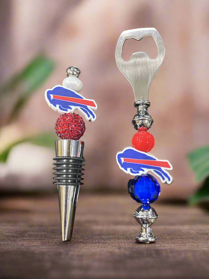 buffalo bills beaded wine stopper and bottle opener
