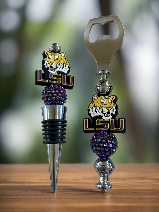 LSU Louisiana State University Custom Beaded Bottle Opener and Wine Stopper