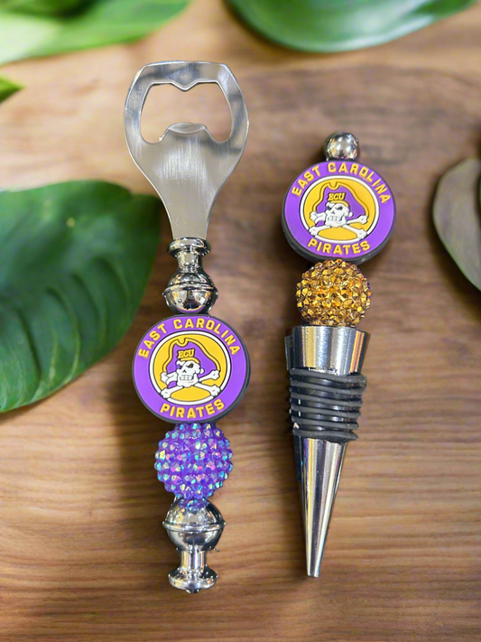 East Carolina University Pirates Custom Beaded Wine Stopper and Bottle Opener