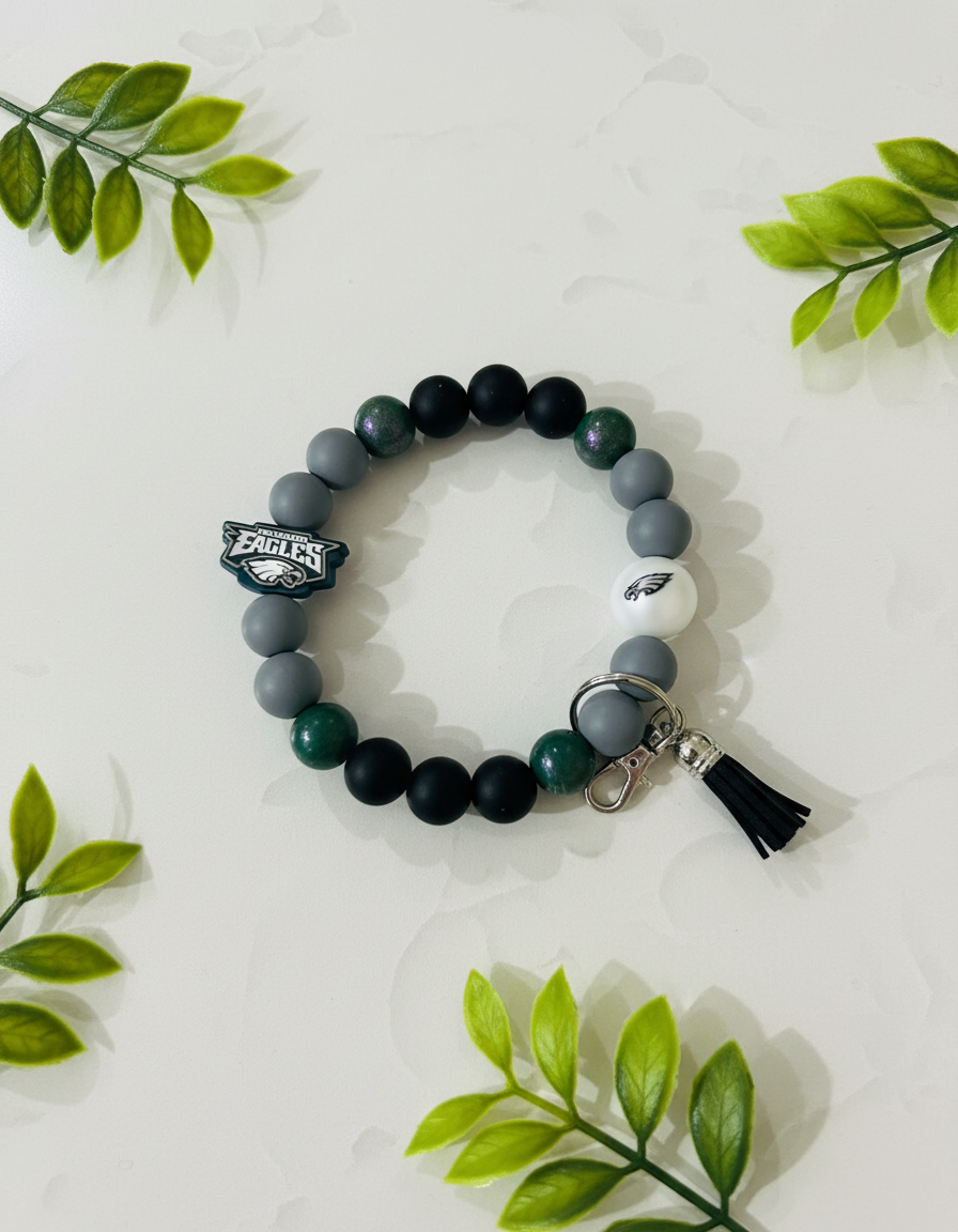 Philadelphia Eagles Silicone Beaded Keychain Wristlet