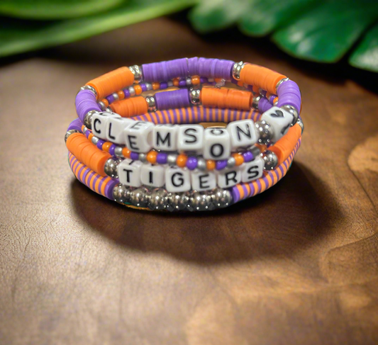 Clemson University Seed Bead Bracelet Stack
