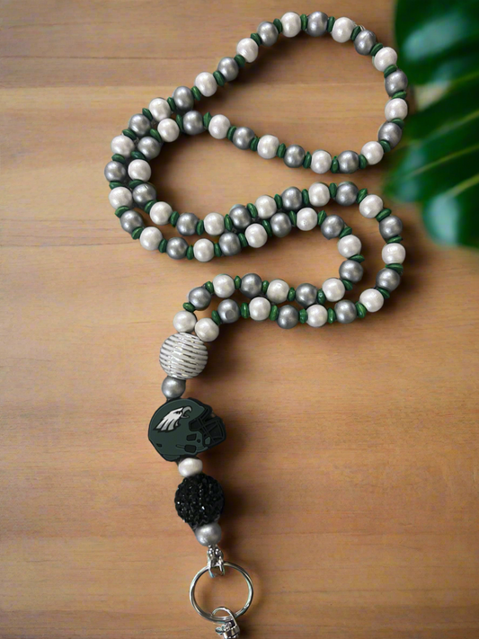 Philadelphia Eagles Custom Wood Beaded Lanyard