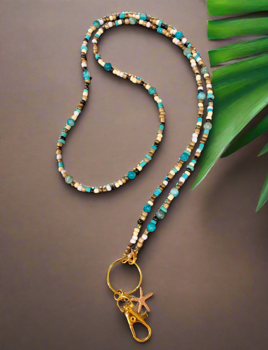 Seed and Turquoise Beaded Cruise Lanyard