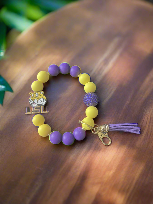 LSU Louisiana State University Tigers Silicone Beaded Keychain Wristlet