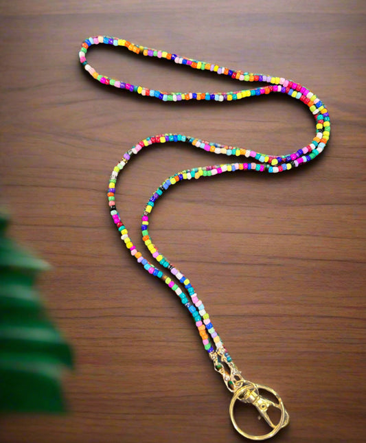 Multicolored Custom Seed Beaded Lanyard