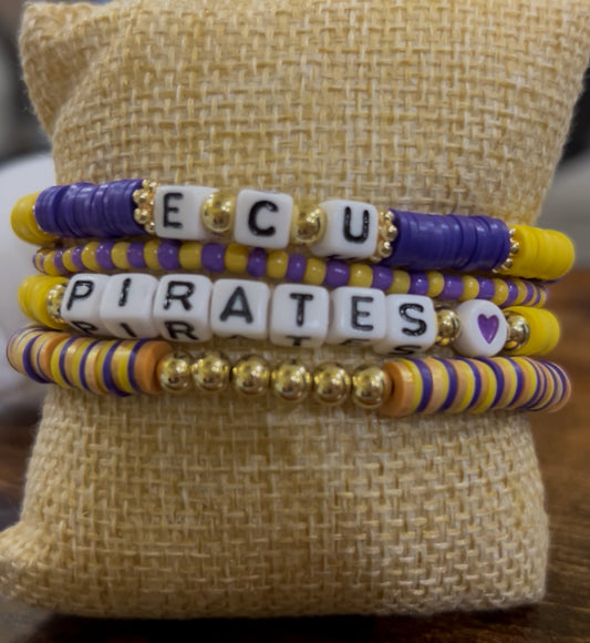 ECU East Carolina University Pirates Custom Beaded Bracelet Stack