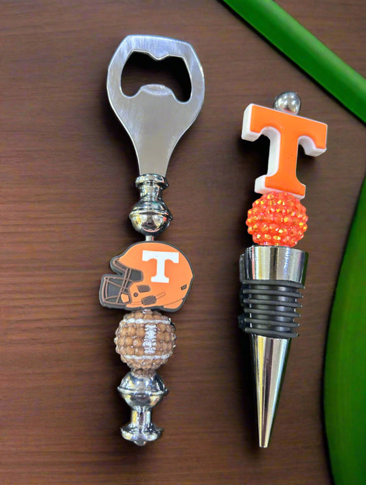 University of Tennessee Volunteers Football Custom Beaded Wine Stopper and Bottle Opener