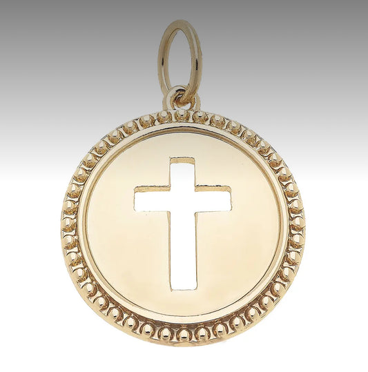 Cross Coin Charm in Shiny Gold