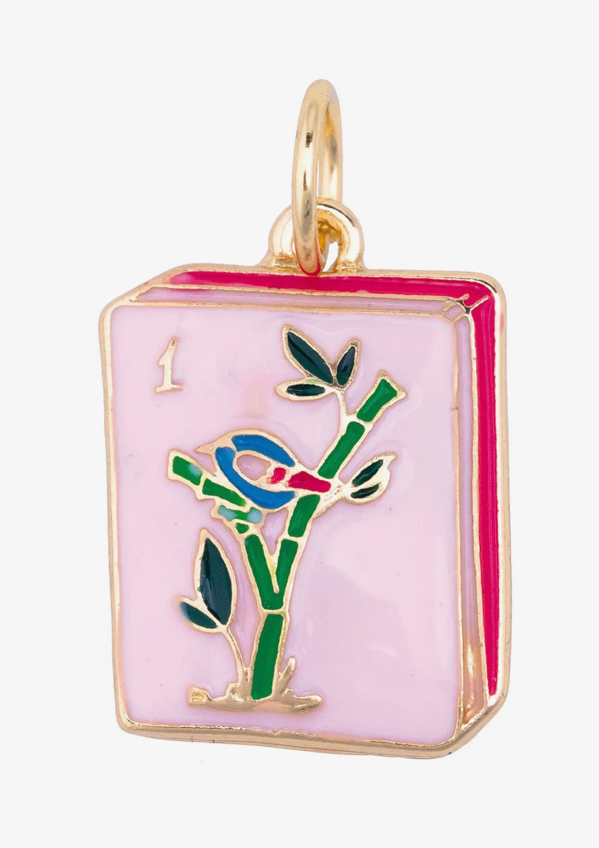 Mahjong Enamel Tile Charm in Pink