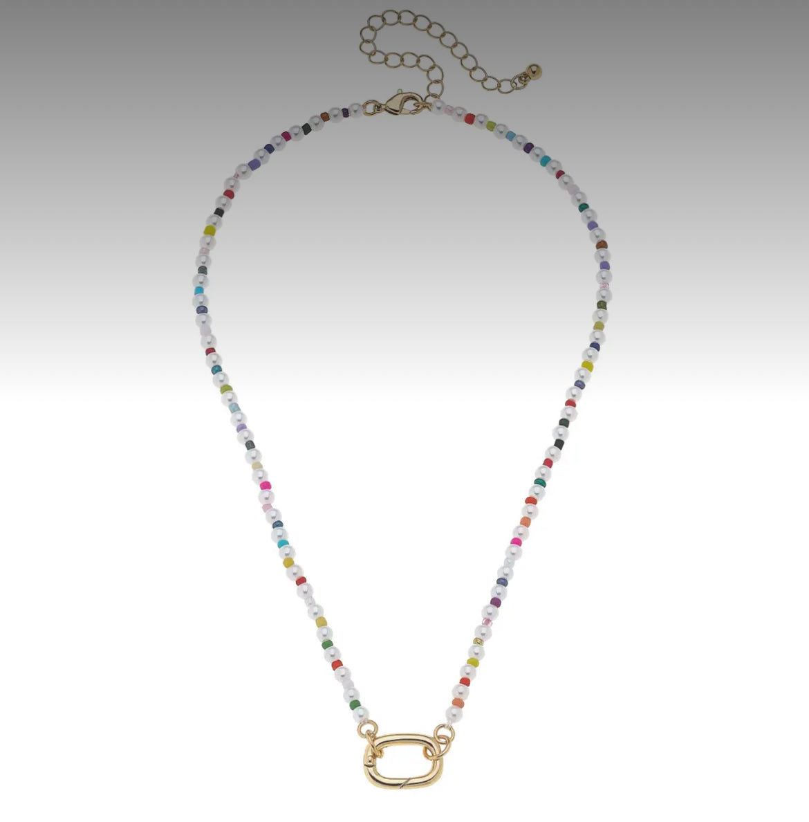 Mini Maxie Rainbow Pearl Charm Necklace Base in Ivory 15.5” Addjustable