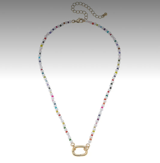 Mini Maxie Rainbow Pearl Charm Necklace Base in Ivory 15.5” Addjustable