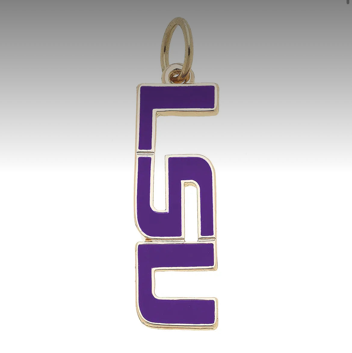LSU Louisiana State University Tigers Enamel Logo Charm (Canvas Style) on 18K Gold PVD Stainless Steel Paperclip Carabiner Charm Holder 18” + 2” Extension Necklace