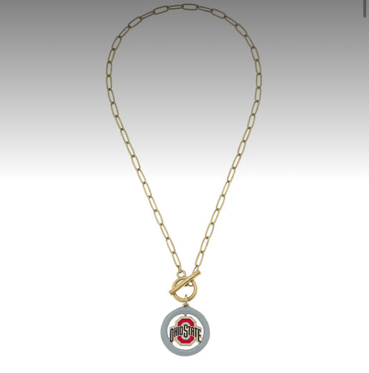 Ohio State University Buckeyes Logo Enamel T-Bar Necklace