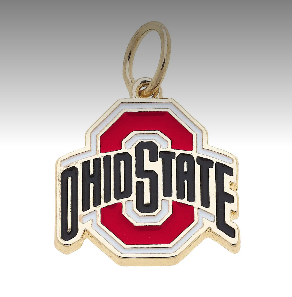 Ohio State Buckeyes Enamel Logo Charm (Canvas Style) on 18K Gold PVD Stainless Steel Paperclip Carabiner Charm Holder 18” + 2” Extension Necklace