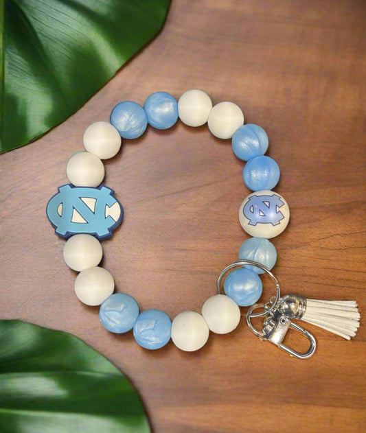 UNC University of North Carolina Tarheels Silicone Beaded Keychain Wristlet