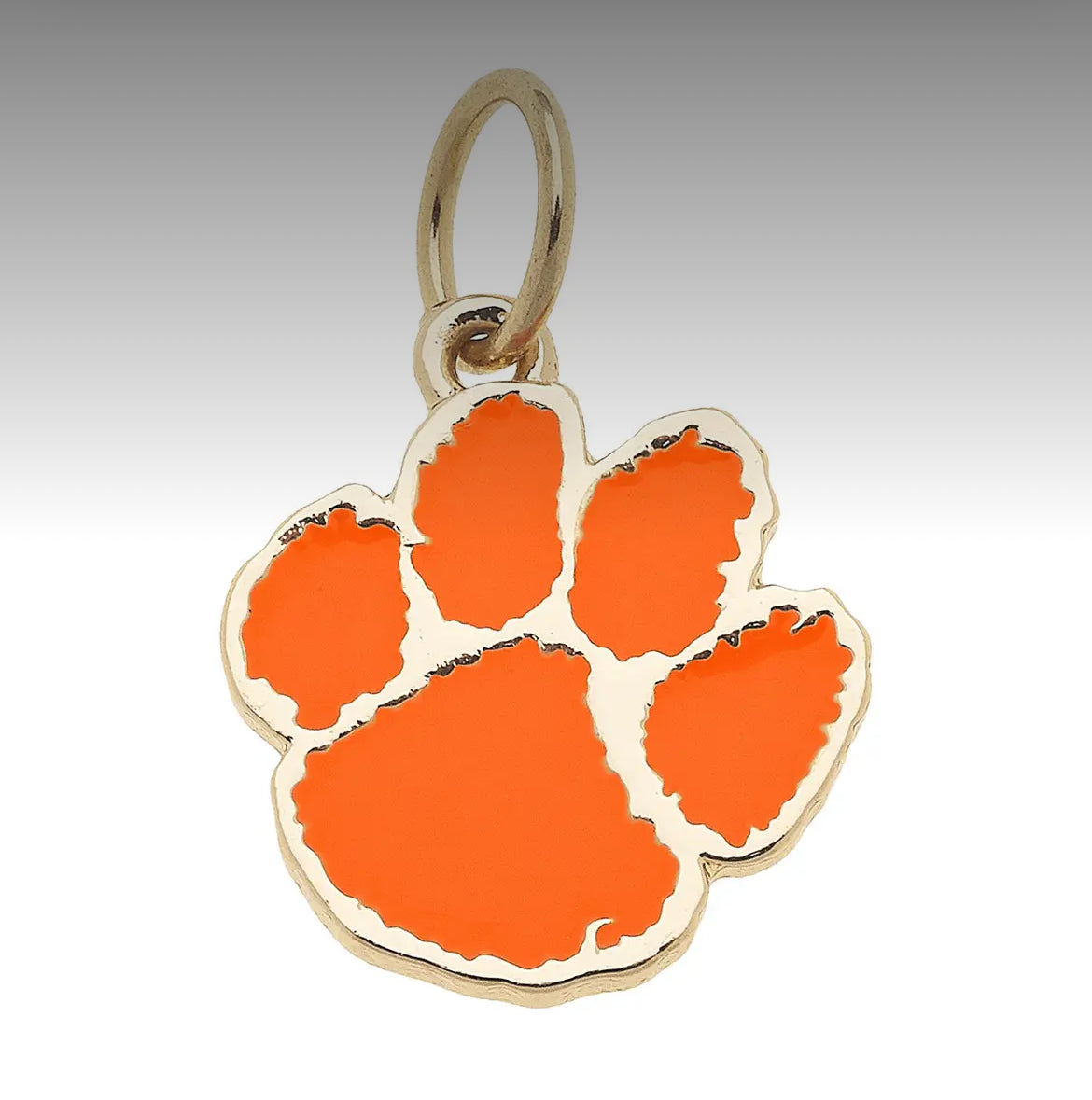 Clemson University Tigers Enamel Logo Charm (Canvas Style) on 18K Gold PVD Stainless Steel Paperclip Carabiner Charm Holder 18” + 2” Extension Necklace