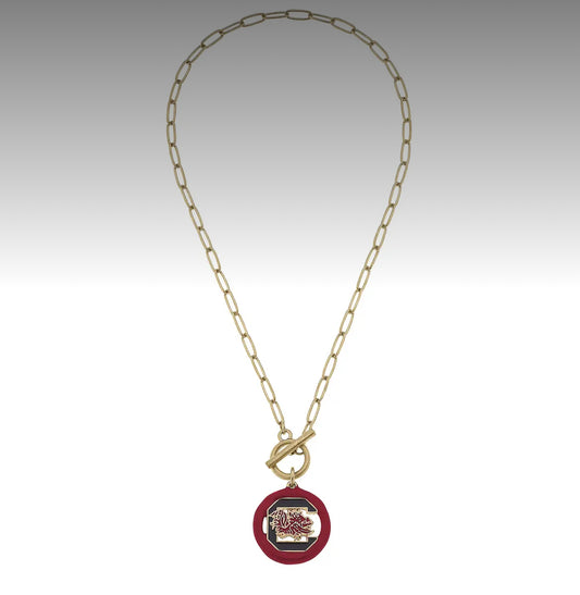 UofSC University of South Carolina Gamecocks Logo Enamel T-Bar Necklace
