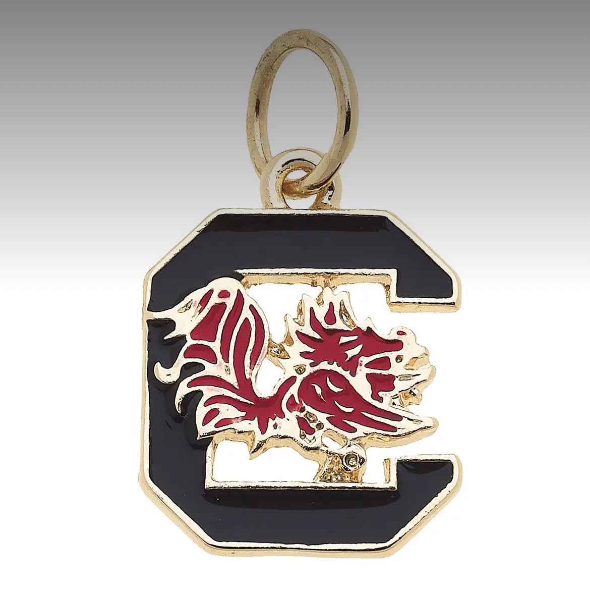 University of South Carolina Gamecocks Enamel Logo Charm (Canvas Style) on 18K Gold PVD Stainless Steel Paperclip Carabiner Charm Holder 18” + 2” Extension Necklace