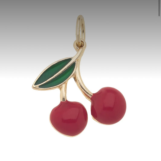 3-D Cherries Charm in Red and Green