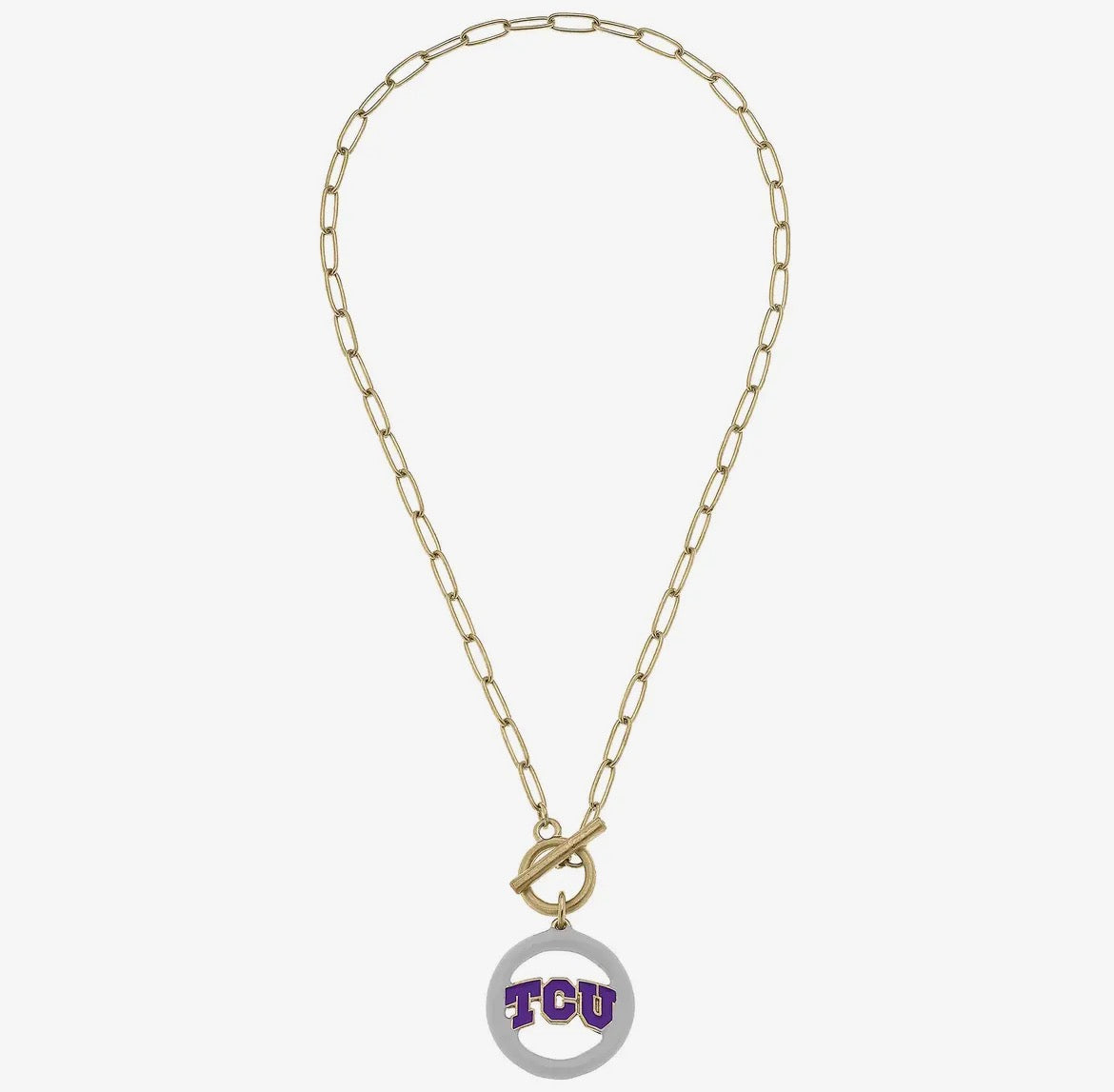 TCU Horned Frogs Logo Enamel T-Bar Necklace
