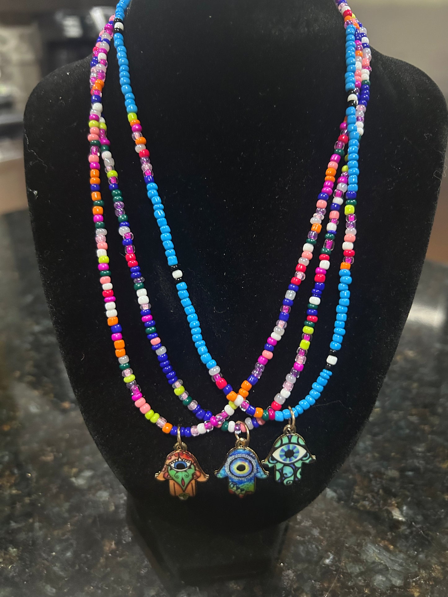 Custom Seed Beaded Hamsa Hand of Fatima Evil Eye Protection Necklace