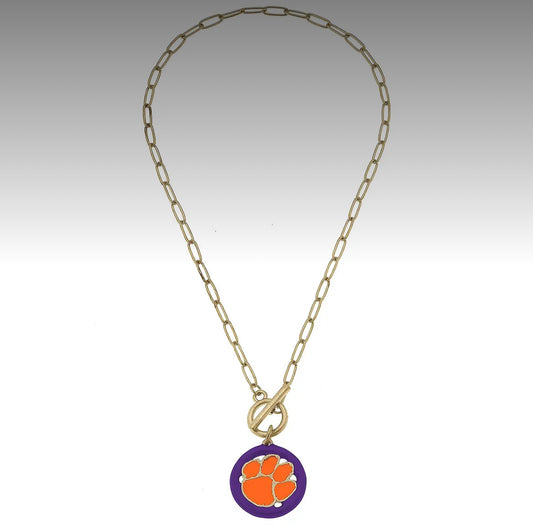 Clemson University Tigers Logo Enamel T-Bar Necklace
