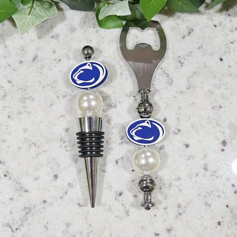 Penn State Lions Custom Beaded Wine Stopper and Bottle Opener